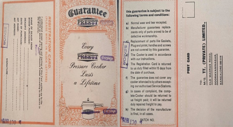 PREETT (NOW PRESTIGE) PRESSURE COOKERS