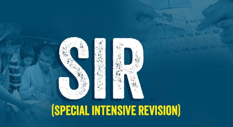 SIR Special Intensive Revision banner on a blue background with bold white letters and yellow subtitle