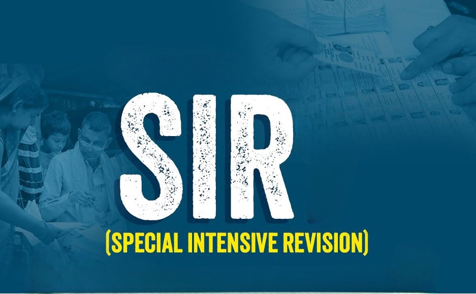 SIR Special Intensive Revision banner on a blue background with bold white letters and yellow subtitle